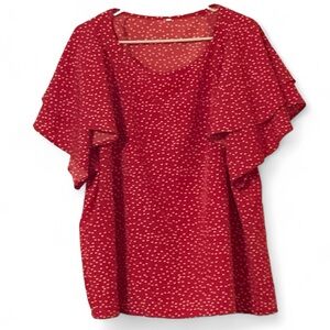 Red Polka Dot Blouse flutter sleeves very cute